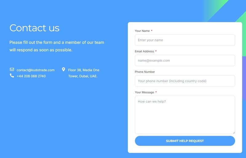 Customer support at Kudotrade
