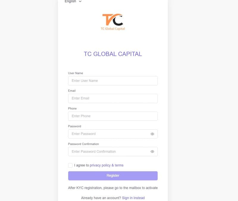 TC GLOBAL CAPITAL的账户注册