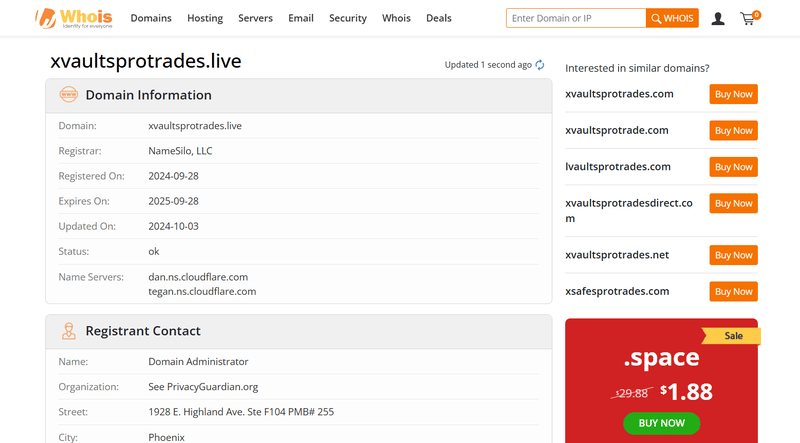 xvaultsprotrades.live whois