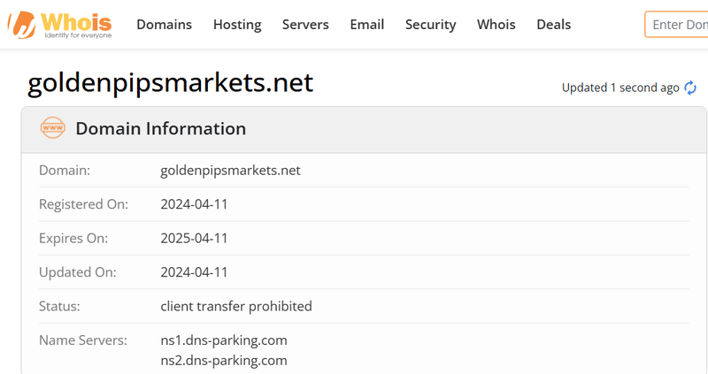 Whois lookup results