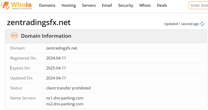 Whois lookup results