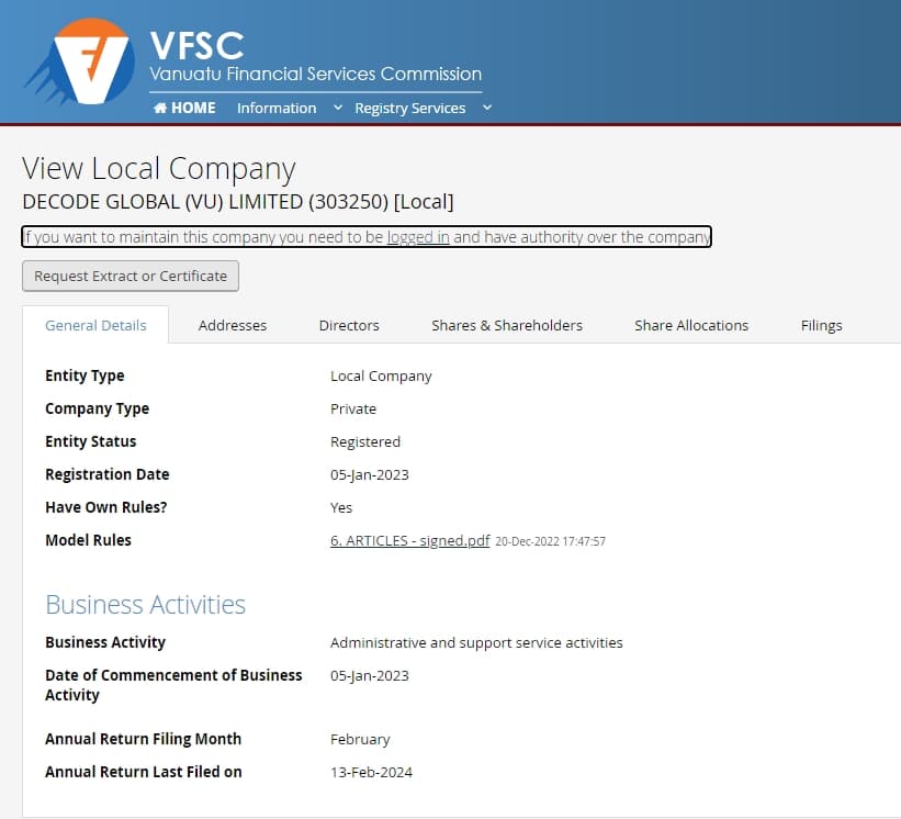 Decode Global VFSC Query