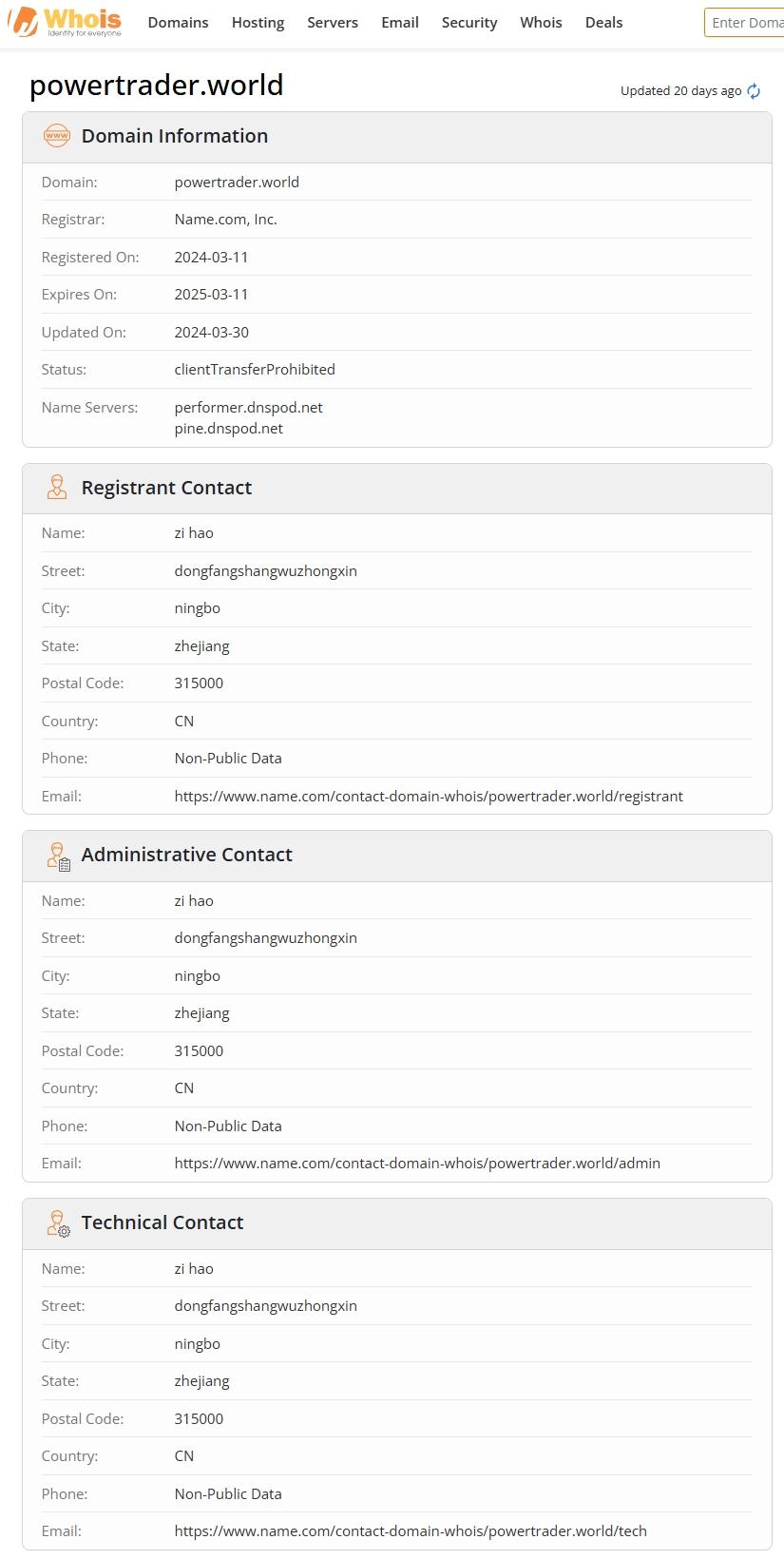 Website registration time
