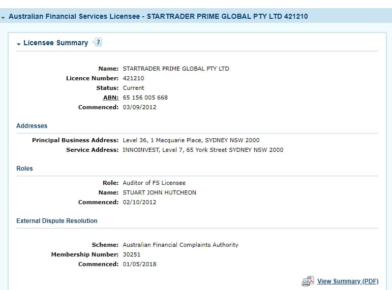 STARTRADER ASIC Query