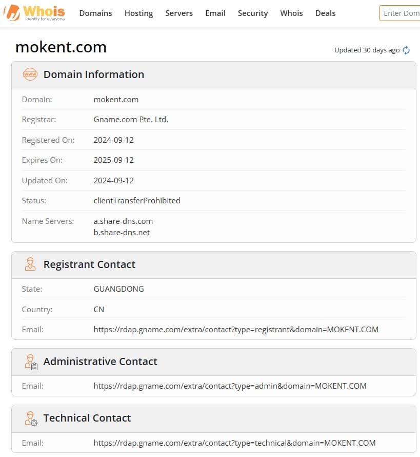 Whois information