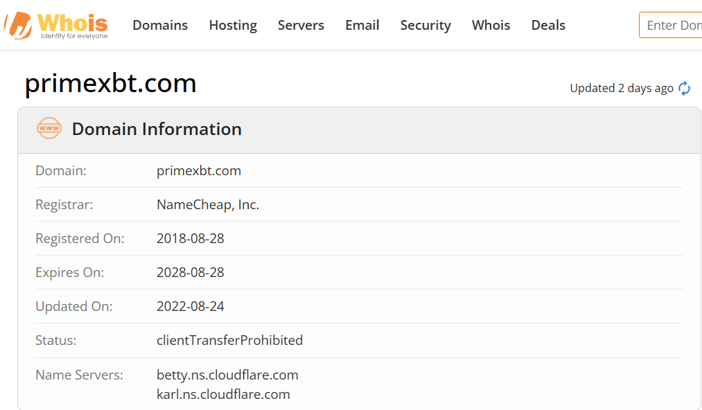 Whois lookup results