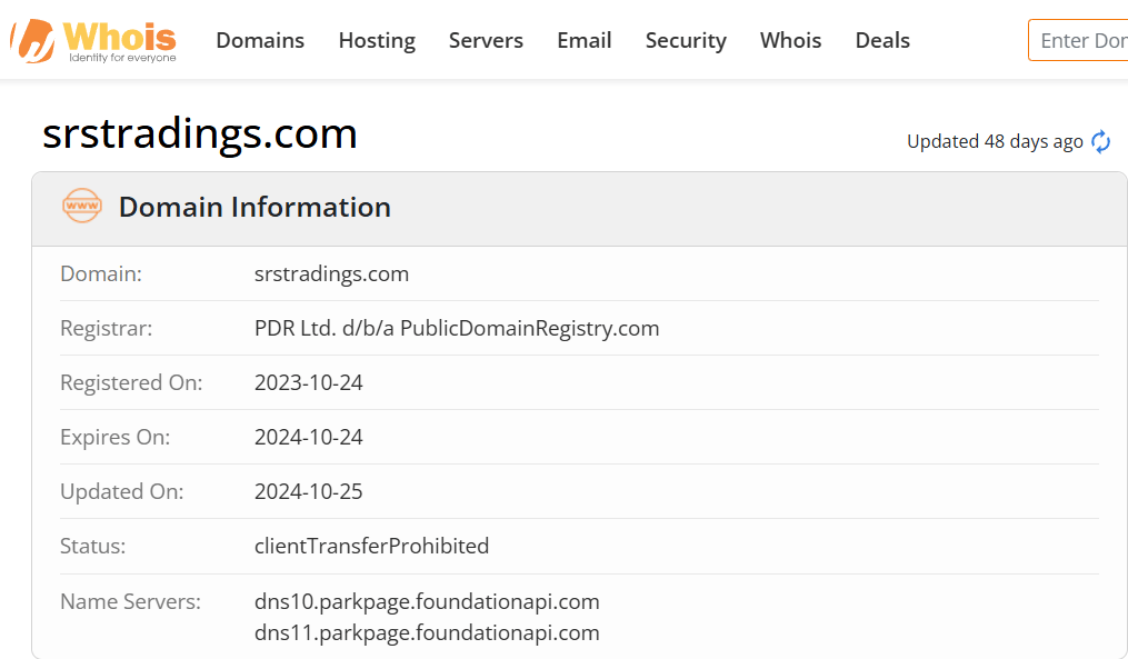 Whois lookup results