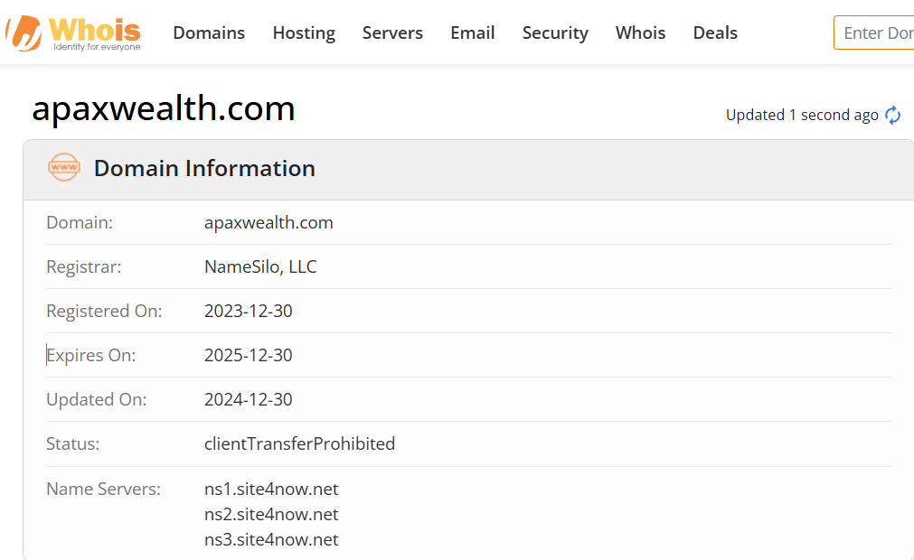 Whois lookup results