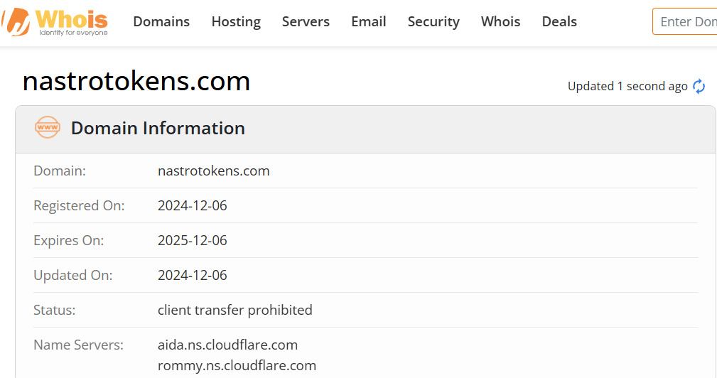 Whois lookup results