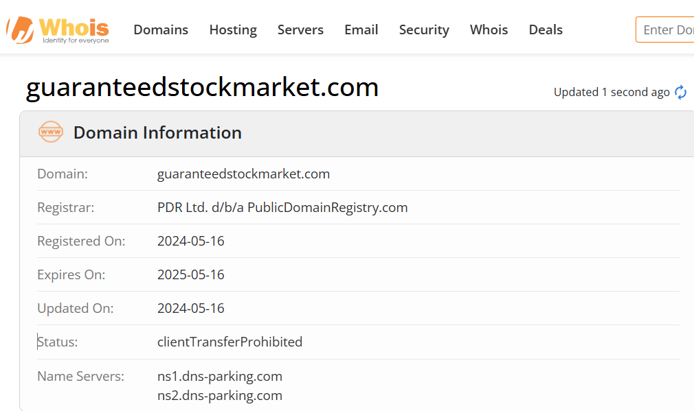 Whois lookup results