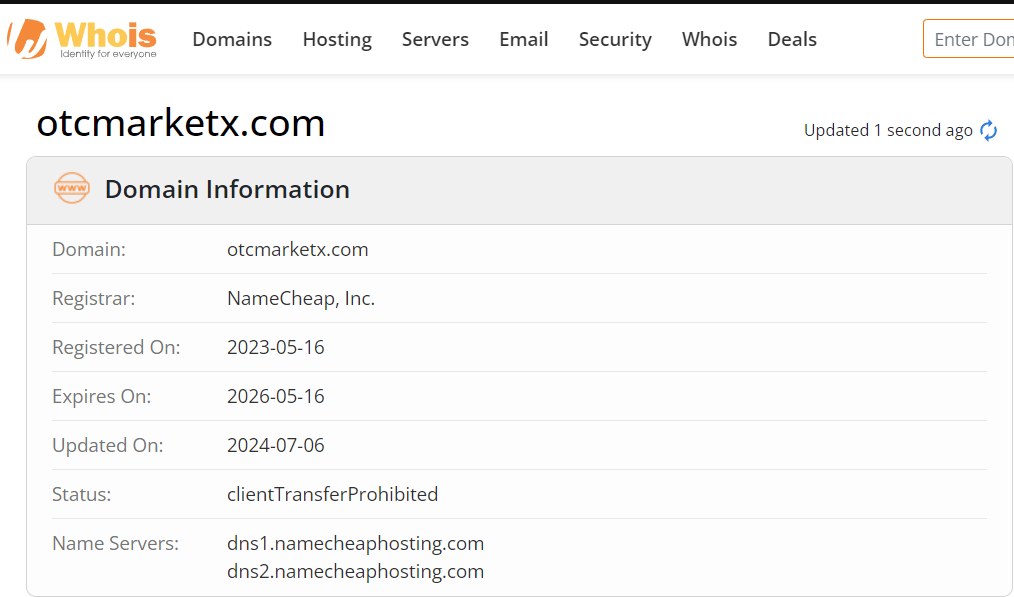 Whois lookup results
