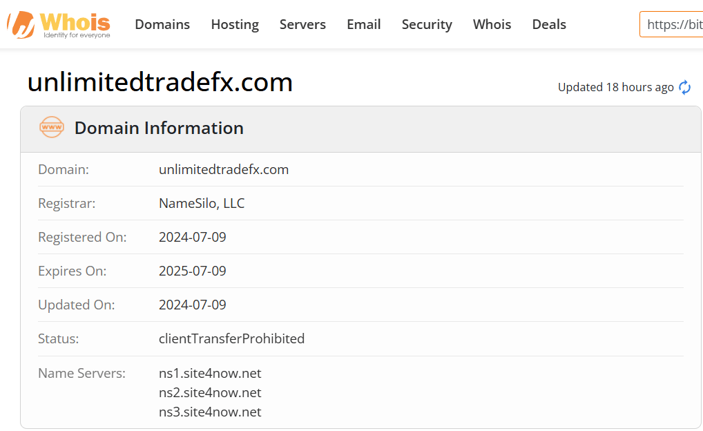 Whois lookup results