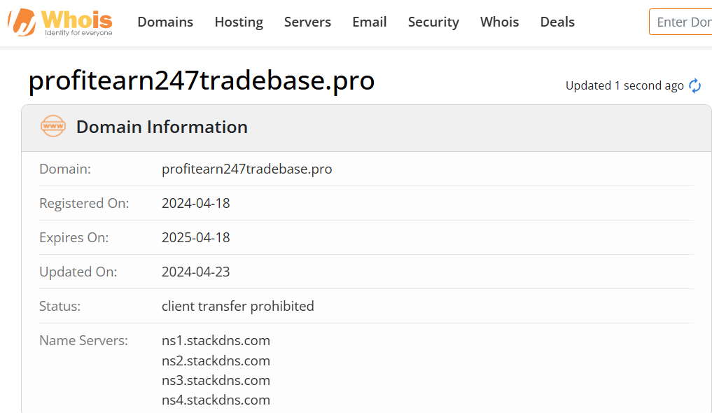 Whois lookup results