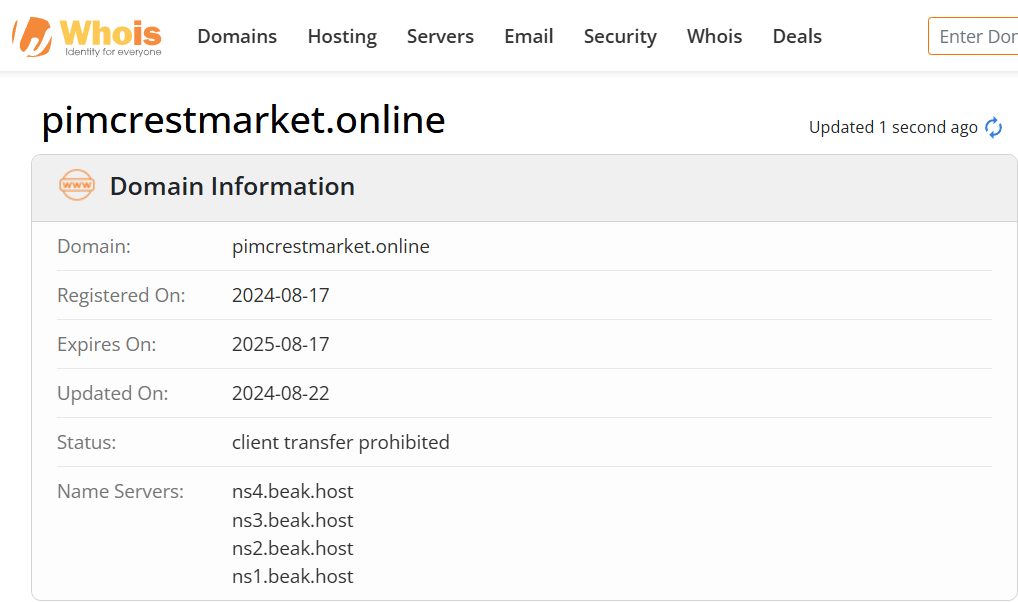 Whois lookup results