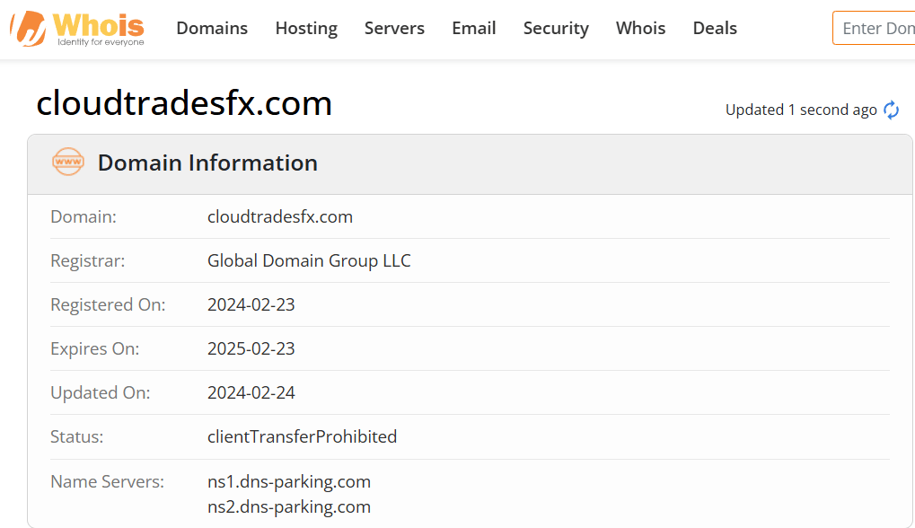 Whois lookup results