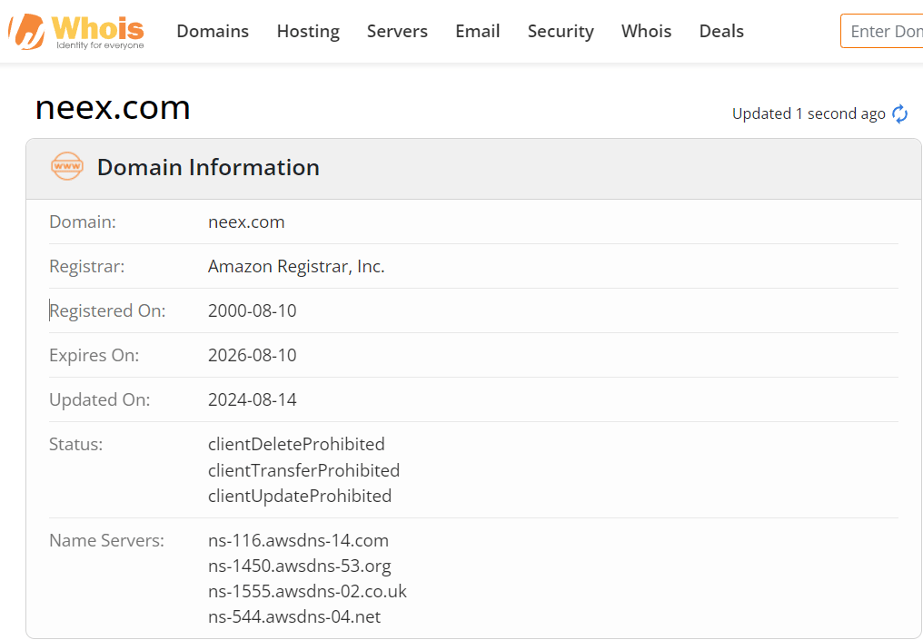 Whois lookup results