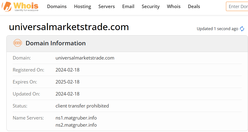 Whois lookup results