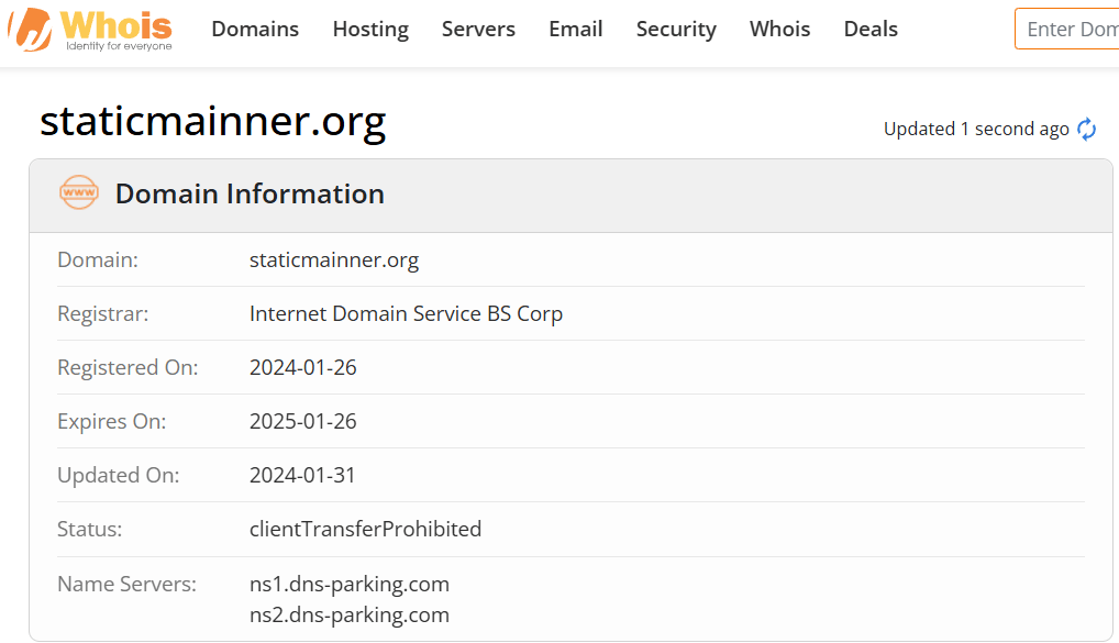 Whois lookup results