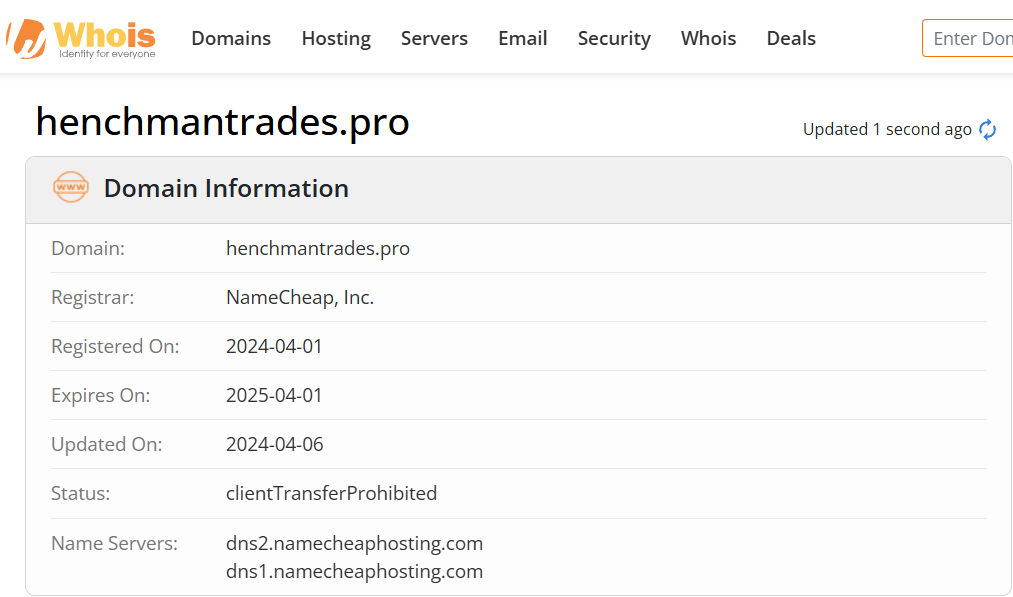 Whois lookup results