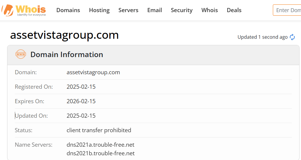 Whois lookup results