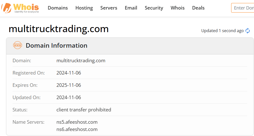 Whois lookup results