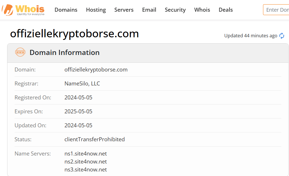 Whois lookup results