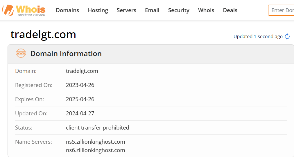 Whois lookup results