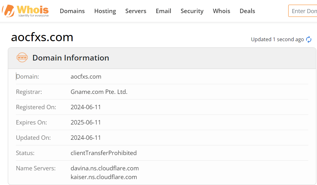 Whois lookup results