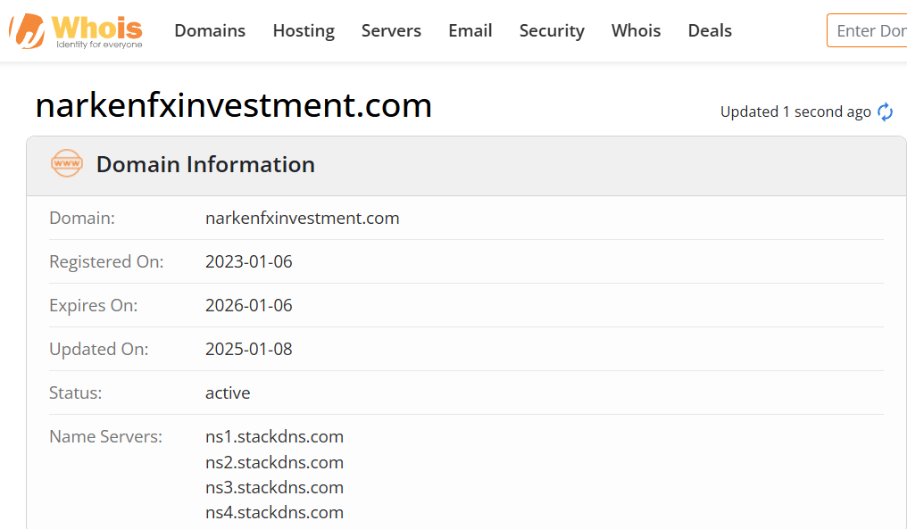 Whois lookup results