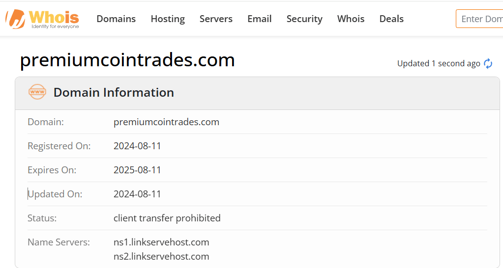 Whois lookup results