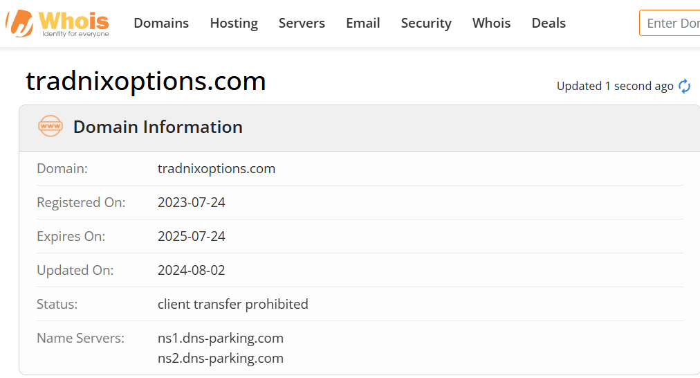 Whois lookup results