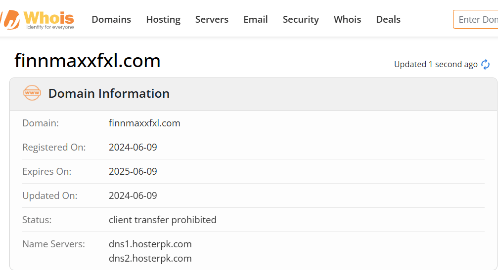 Whois lookup results