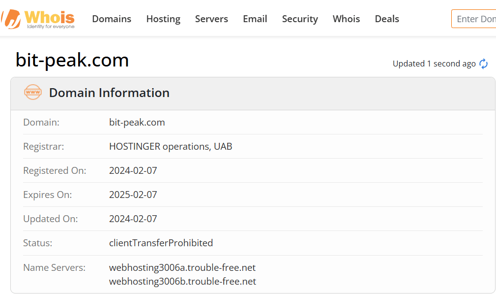 Whois lookup results
