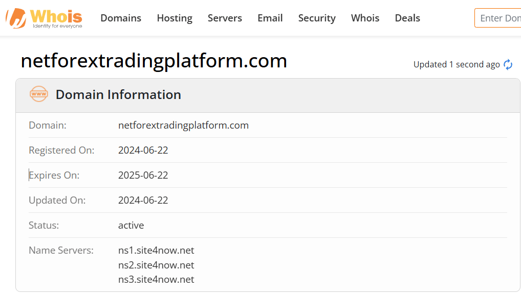 Whois lookup results
