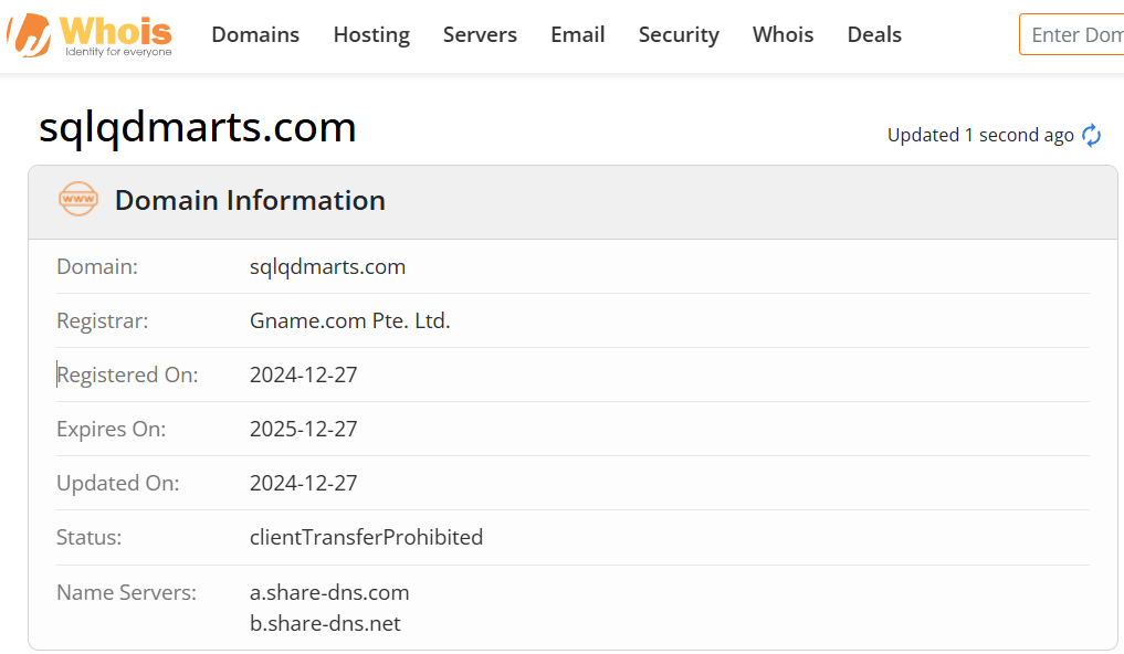 Whois lookup results