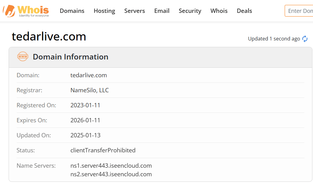 Whois lookup results
