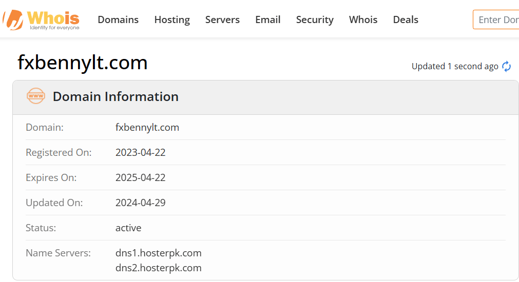 Whois lookup results