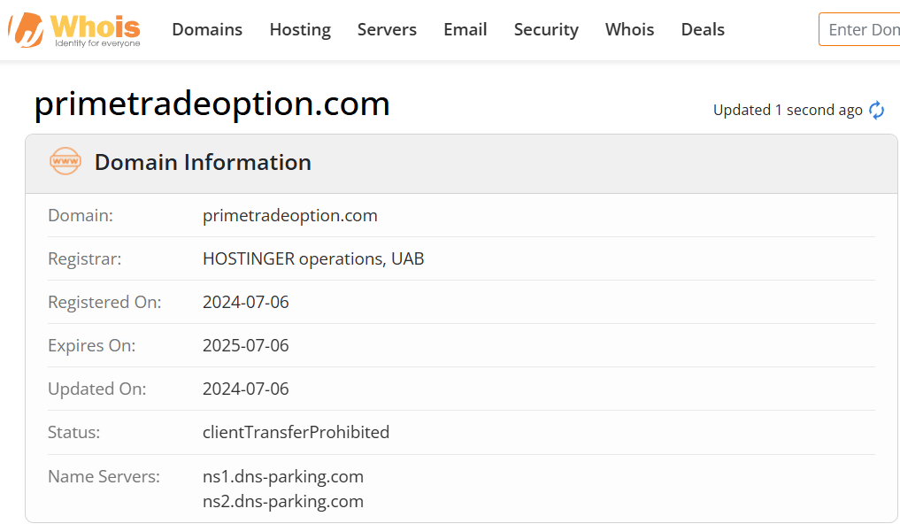 Whois lookup results