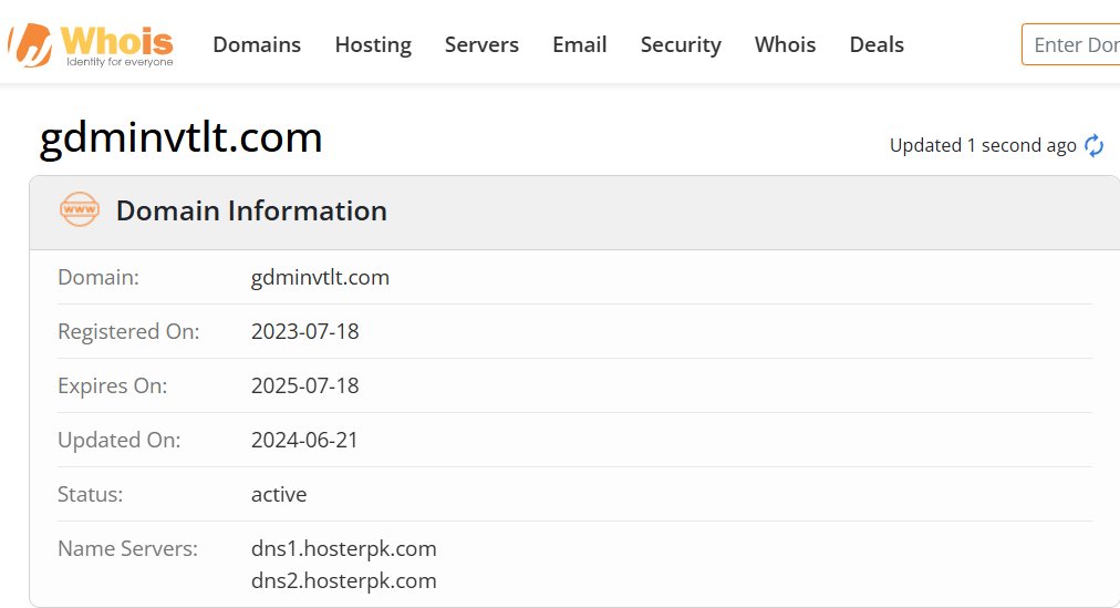 Whois lookup results
