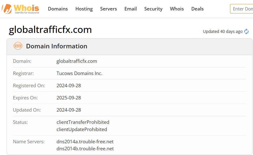 Whois lookup results