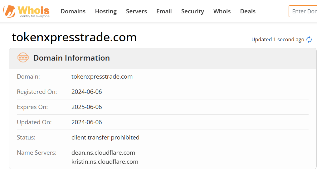 Whois lookup results