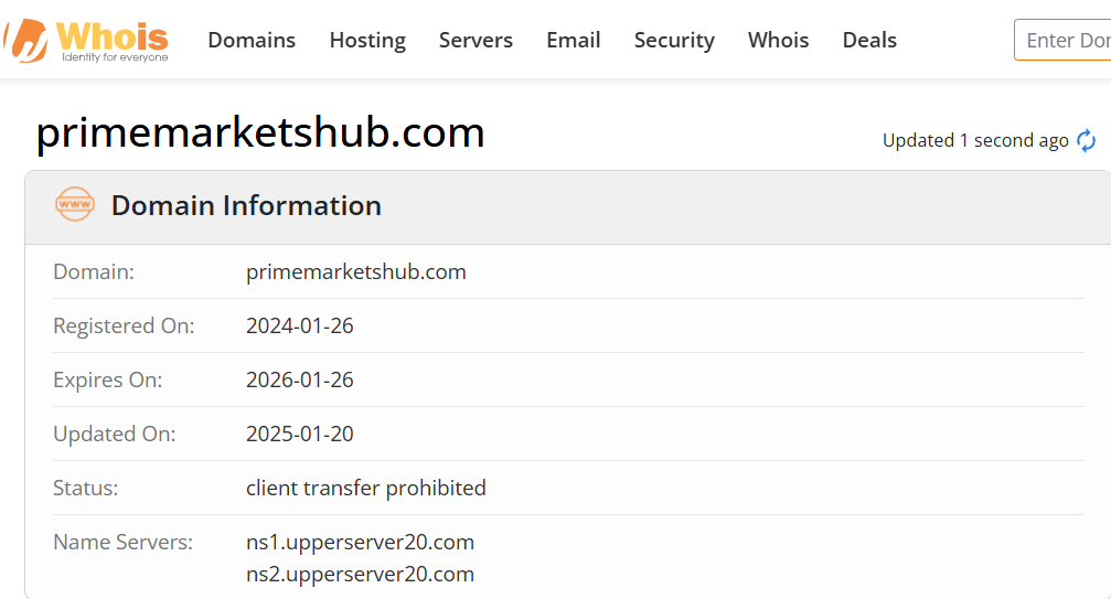 Whois lookup results