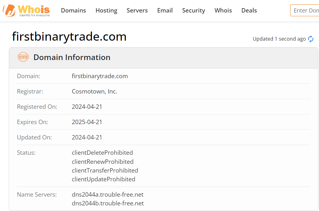 Whois lookup results