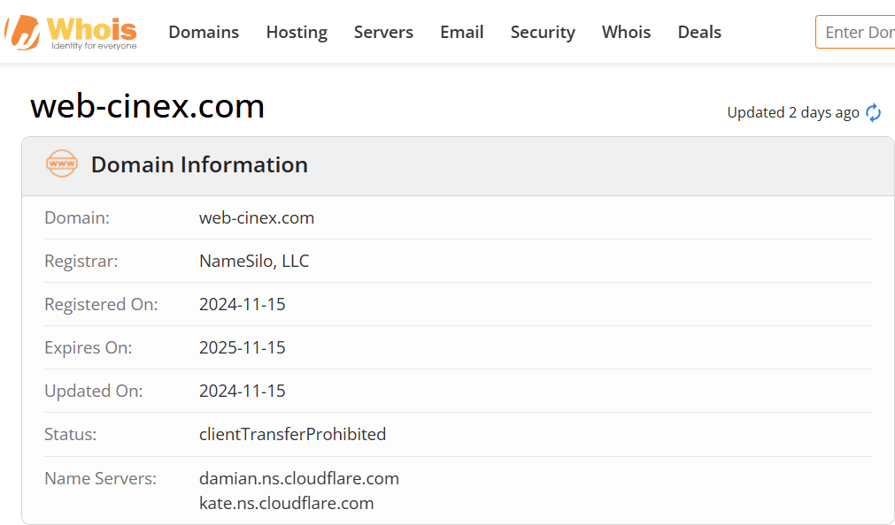 Whois lookup results