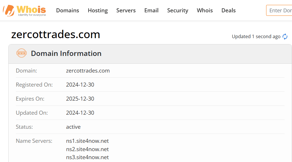 Whois lookup results