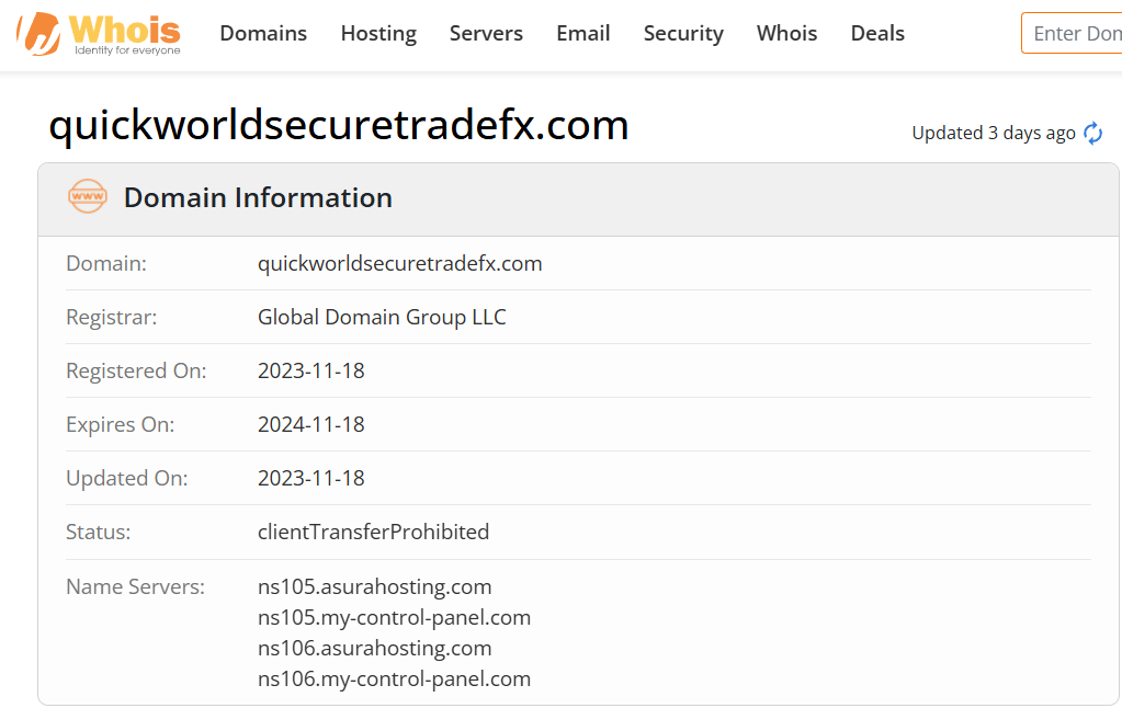 Whois lookup results