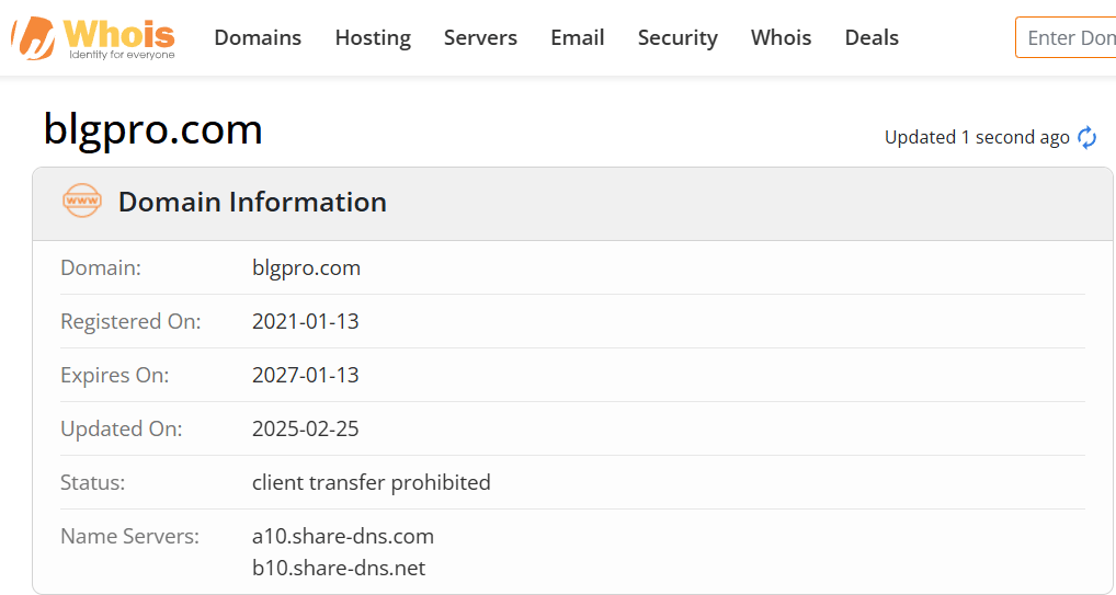 Whois lookup results