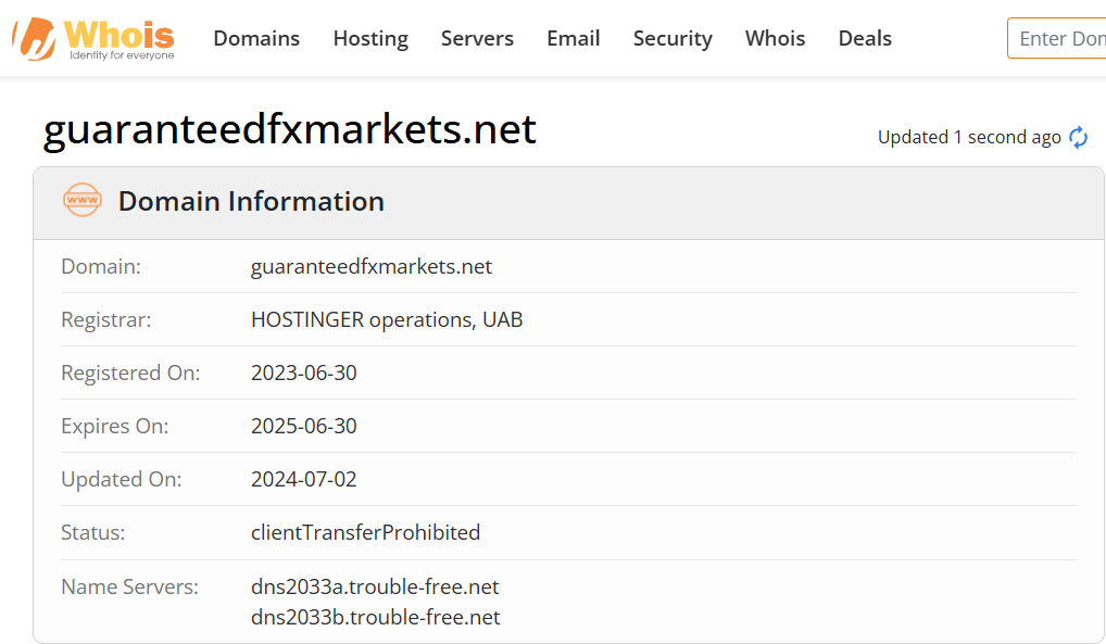 Whois lookup results