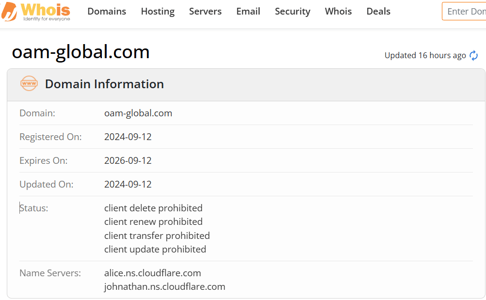 Whois lookup results