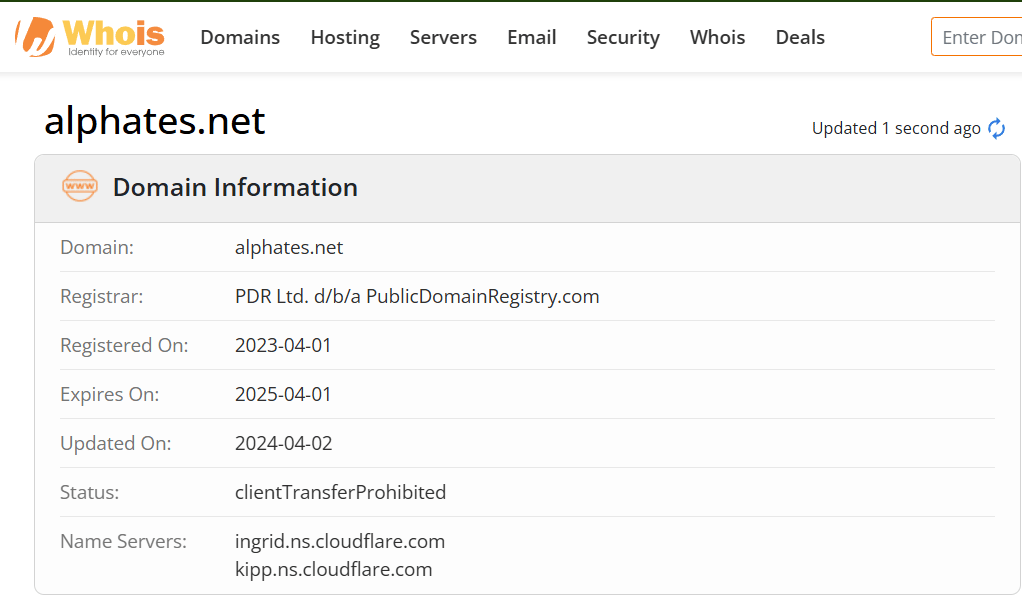 Whois lookup results